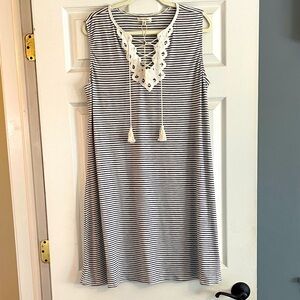 Max Studio Striped Sleeveless Dress with Lace-Up Detail, Size XL, NWT